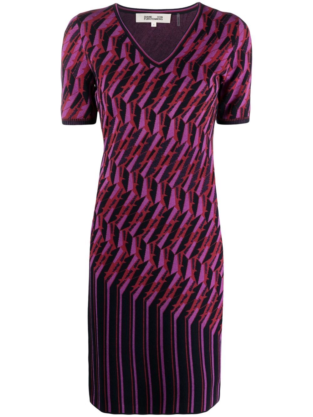 DVF Diane von Furstenberg zig-zag intarsia-knit dress - Purple von DVF Diane von Furstenberg