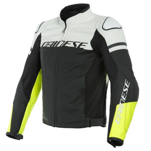 Dainese Lederjacke AGILE - schwarz matt-weiss-fluogelb (Grösse: 48) von Dainese