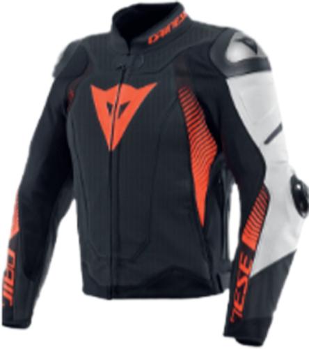 Dainese Lederjacke Perf. Super Speed 4 - schwarz matt-weiss-fluo rot (Grösse: 48) von Dainese