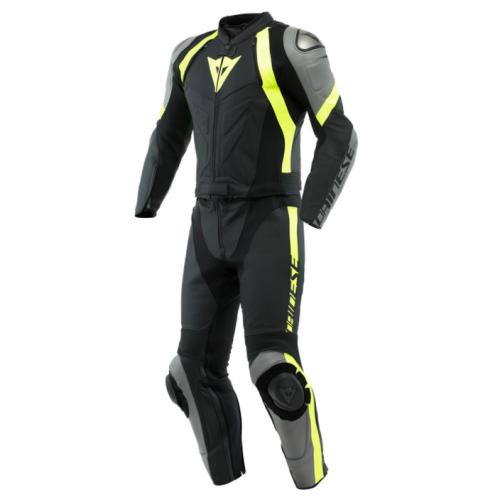 Dainese Lederkombi 2 tlg Avro 4 - schwarz matt-grau-fluogelb (Grösse: 52) von Dainese