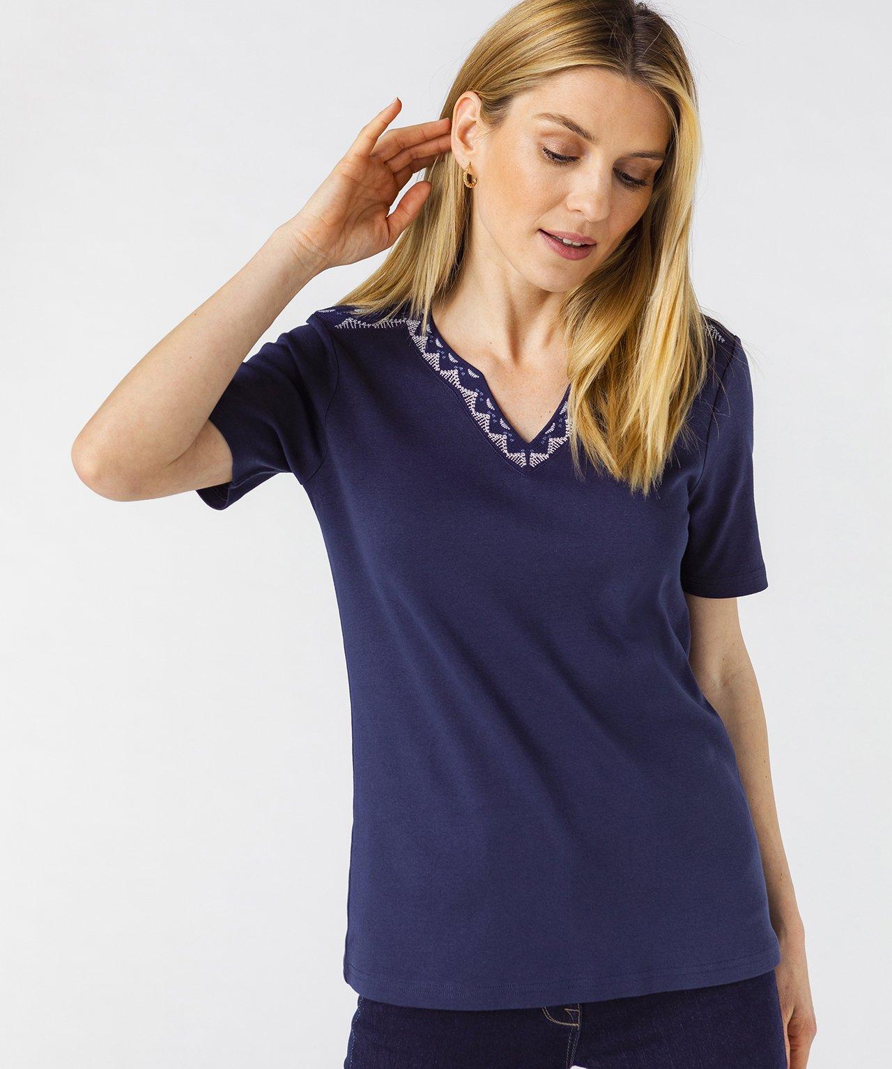 Besticktes T-shirt Aus Reiner Bio-baumwolle. Damen Blau 50/52 von Damart