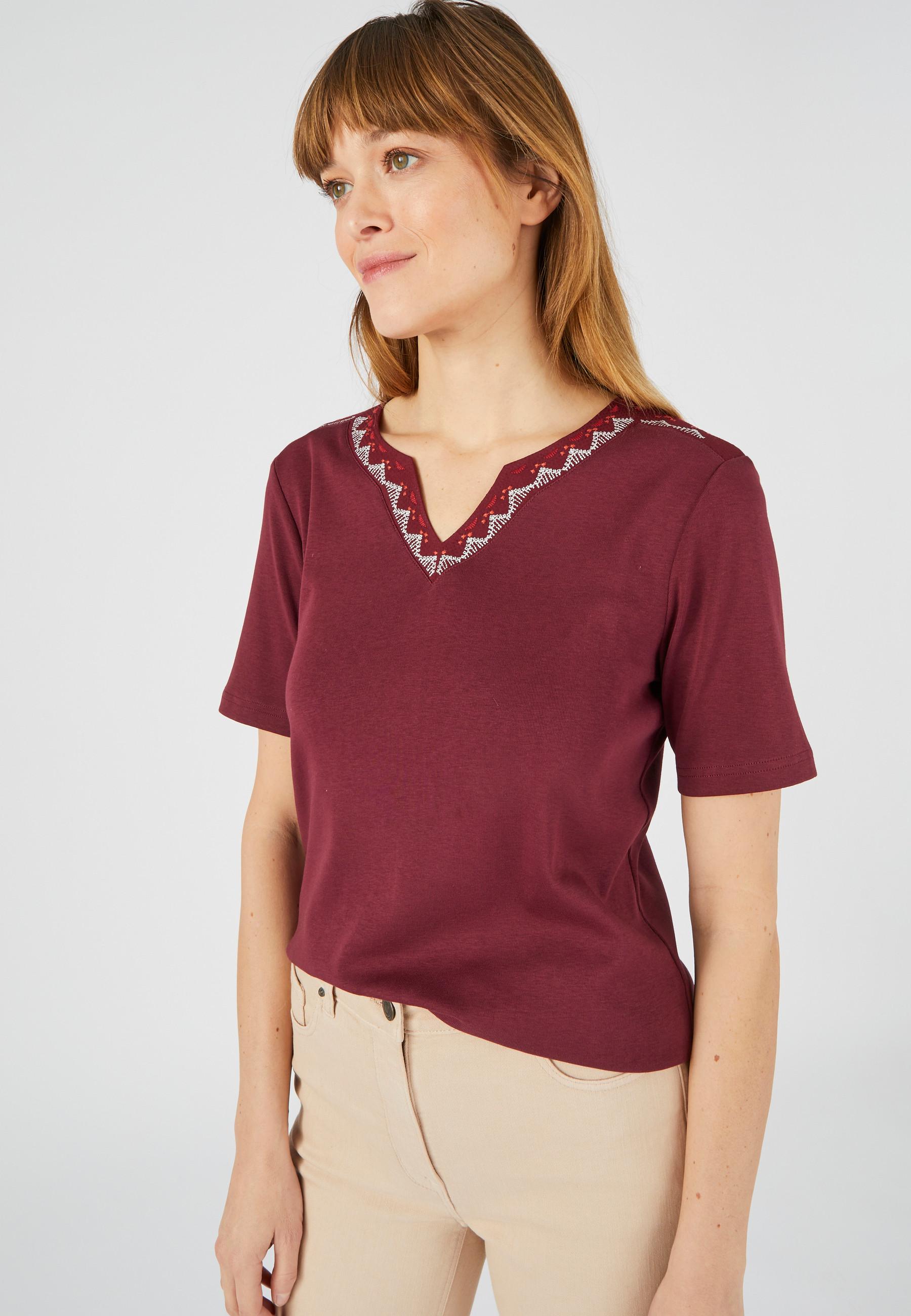 Besticktes T-shirt Aus Reiner Bio-baumwolle. Damen Rot 34/36 von Damart