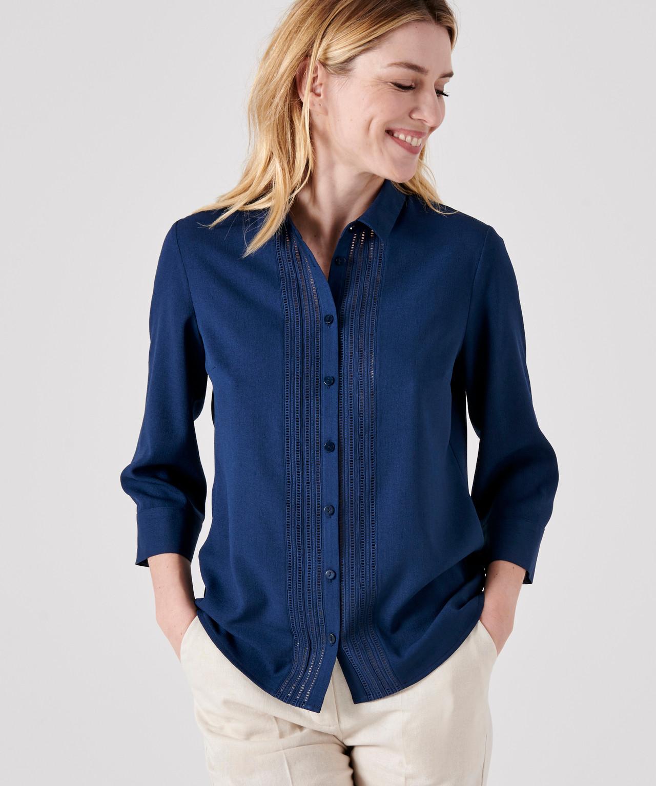 Modische Bluse Mit Hohlsaumstickerei. Damen Blau E/46 von Damart