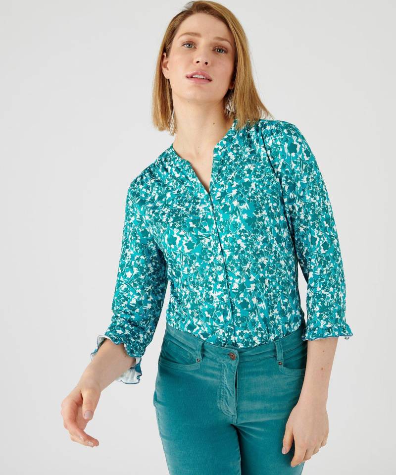 Bluse Mit Blumenmotiv, Dehnbares Gewebe Mit Weichem Griff, Rundhals Mit V-ausschnitt. Damen Grün 42/44 von Damart