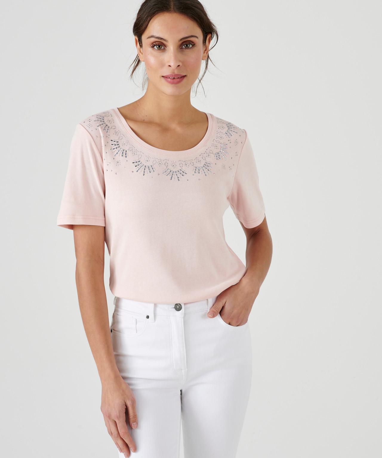 T-shirt Mit Rundhals Und Strass. Damen Rosa 50/52 von Damart