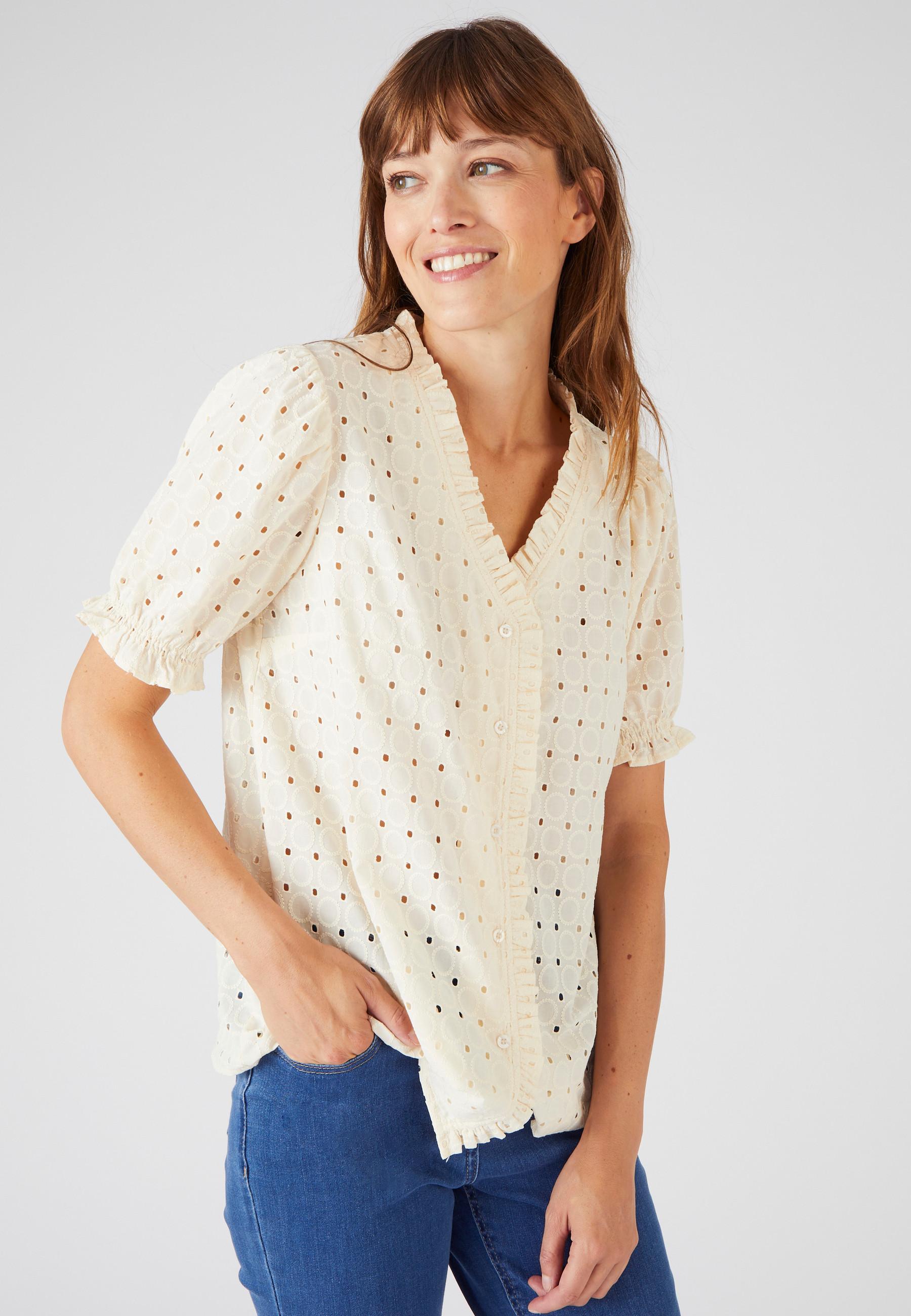 Bluse Mit Lochstickerei. Damen Braun 48 von Damart