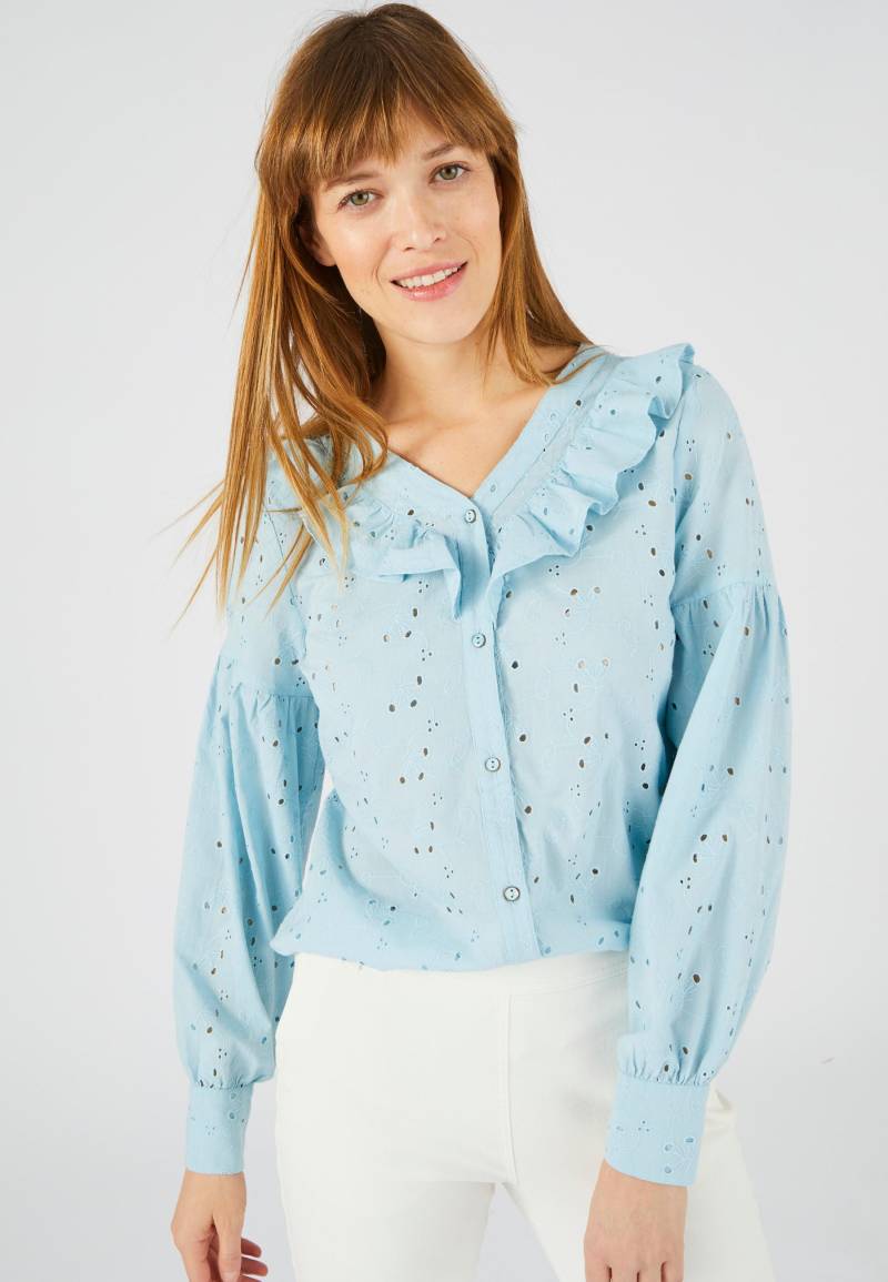 Bluse Mit Rüschen Und Lochstickerei Damen Blau 48 von Damart