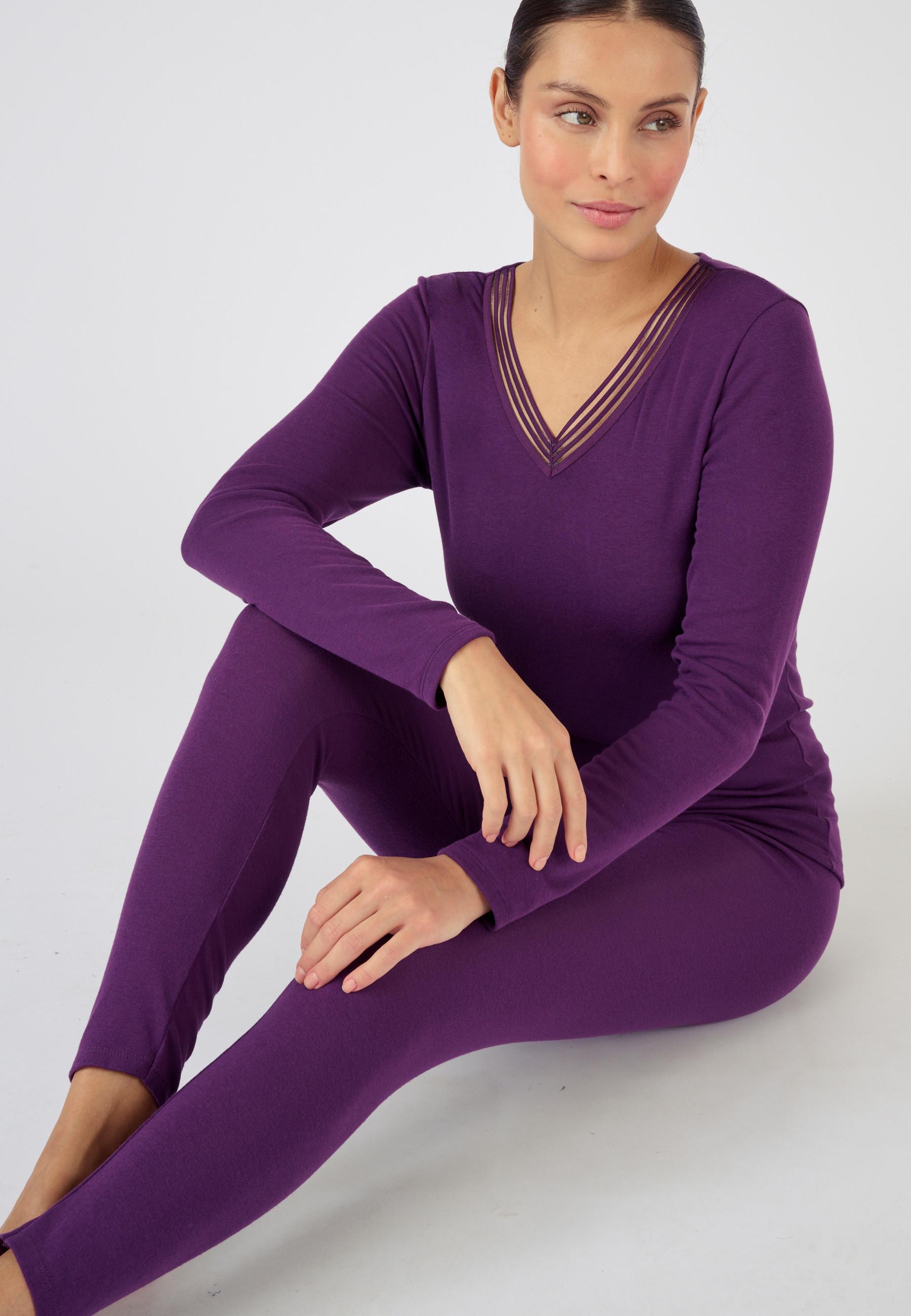 Feinripp-t-shirt Thermolactyl Sensitive, Origineller V-ausschnitt Damen Violett 34/36 von Damart