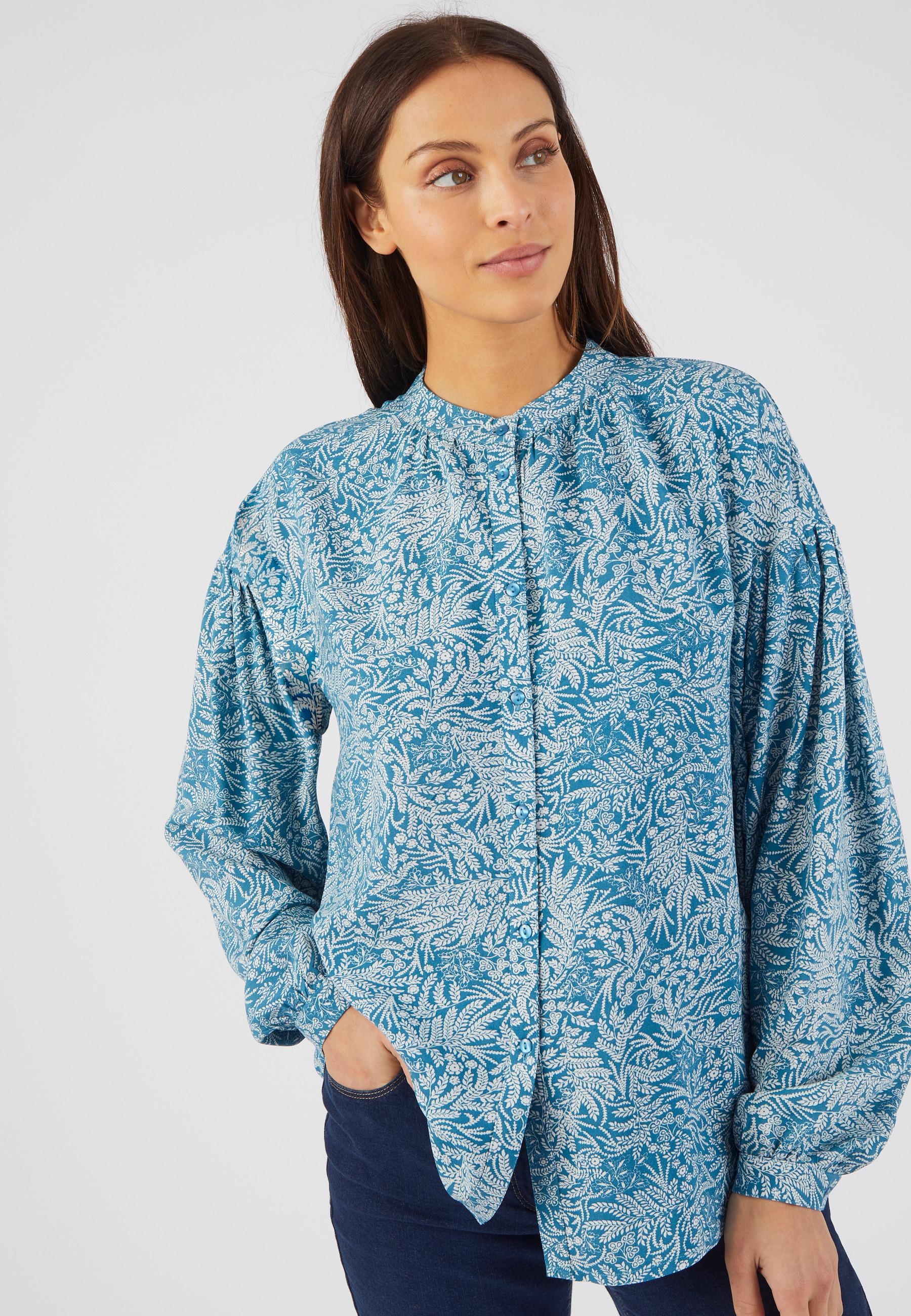 Fließende Bluse Mit Blättermuster Damen Blau 36 von Damart