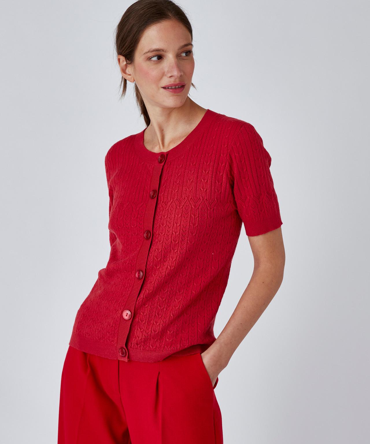 Jacke Aus Zierstrick. Damen Rot 50/52 von Damart