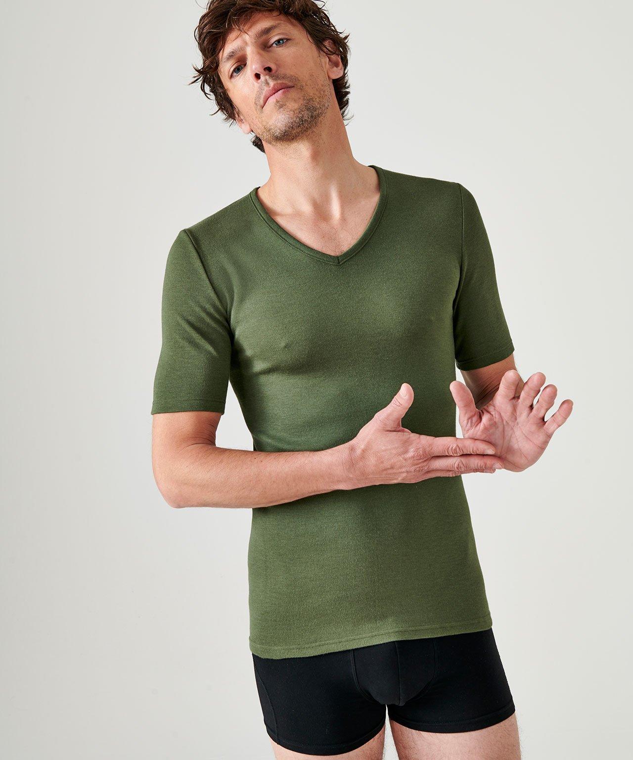T-shirt Mit V-ausschnitt, Wärmegrad Medium 3. Herren Grün M von Damart