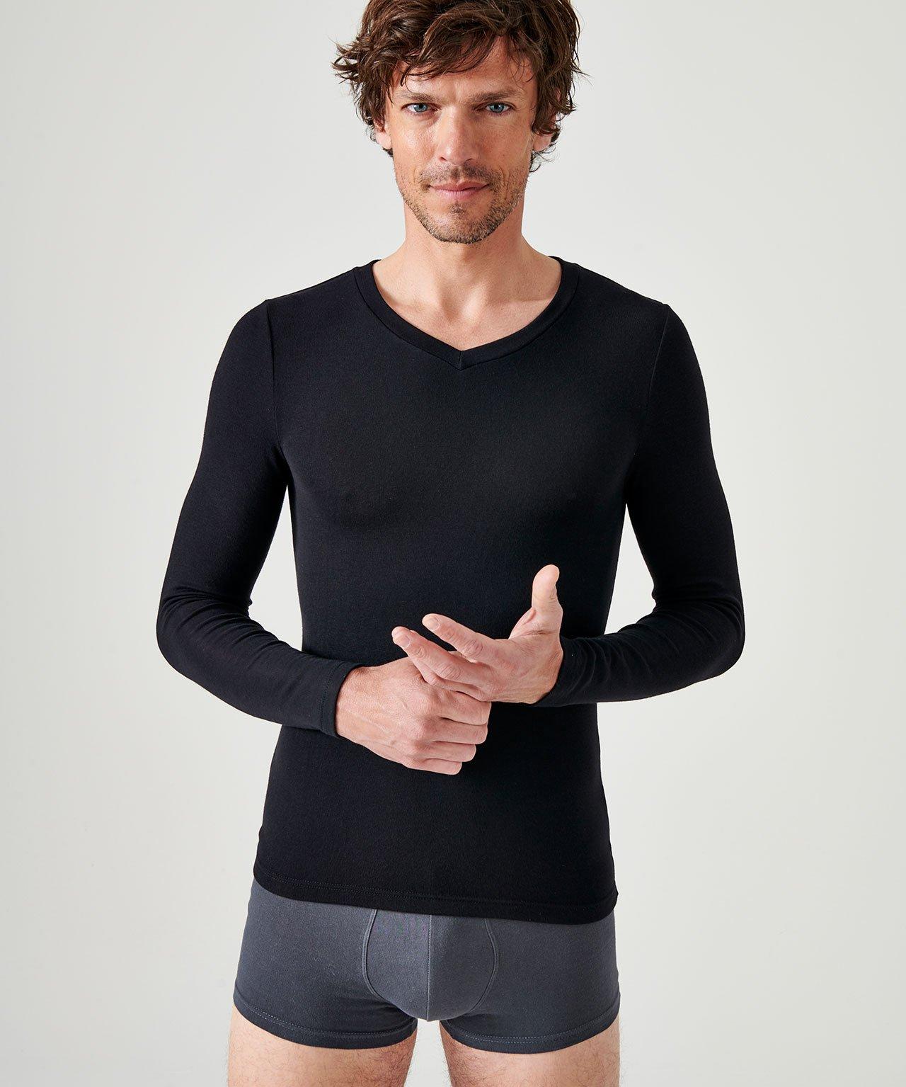 Langärmeliges Shirt Mit V-ausschnitt, Wärmegrad Medium 3. Herren Schwarz XL von Damart