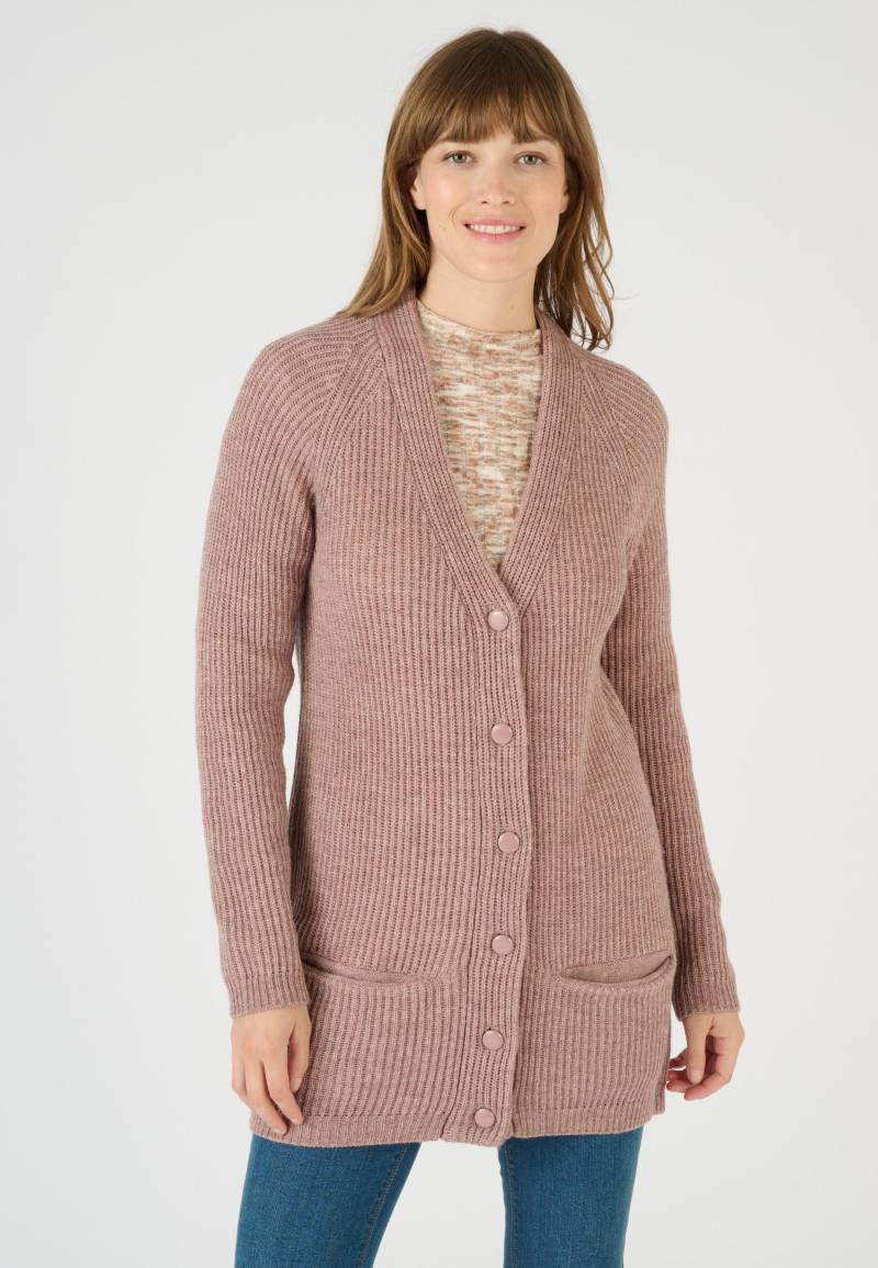 Lange Strickjacke Aus Wollmix, Patentrippstrick , Knopfleiste. Damen Braun 46-48 von Damart