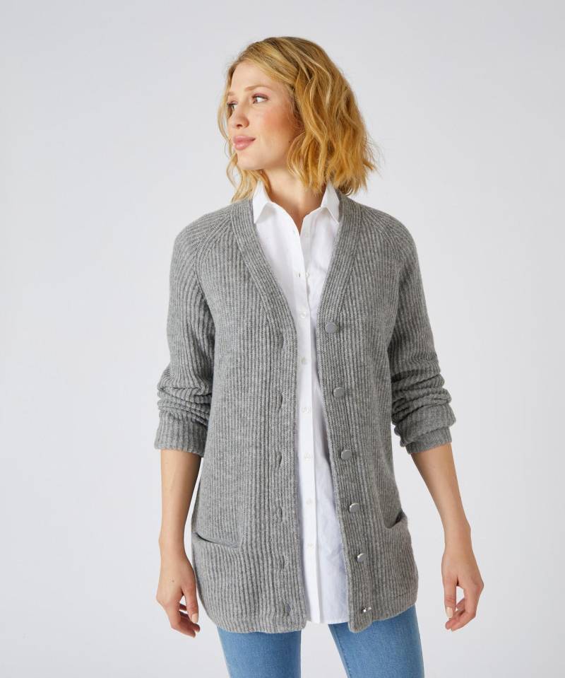 Lange Strickjacke Aus Wollmix, Patentrippstrick , Knopfleiste. Damen Grau 50/52 von Damart