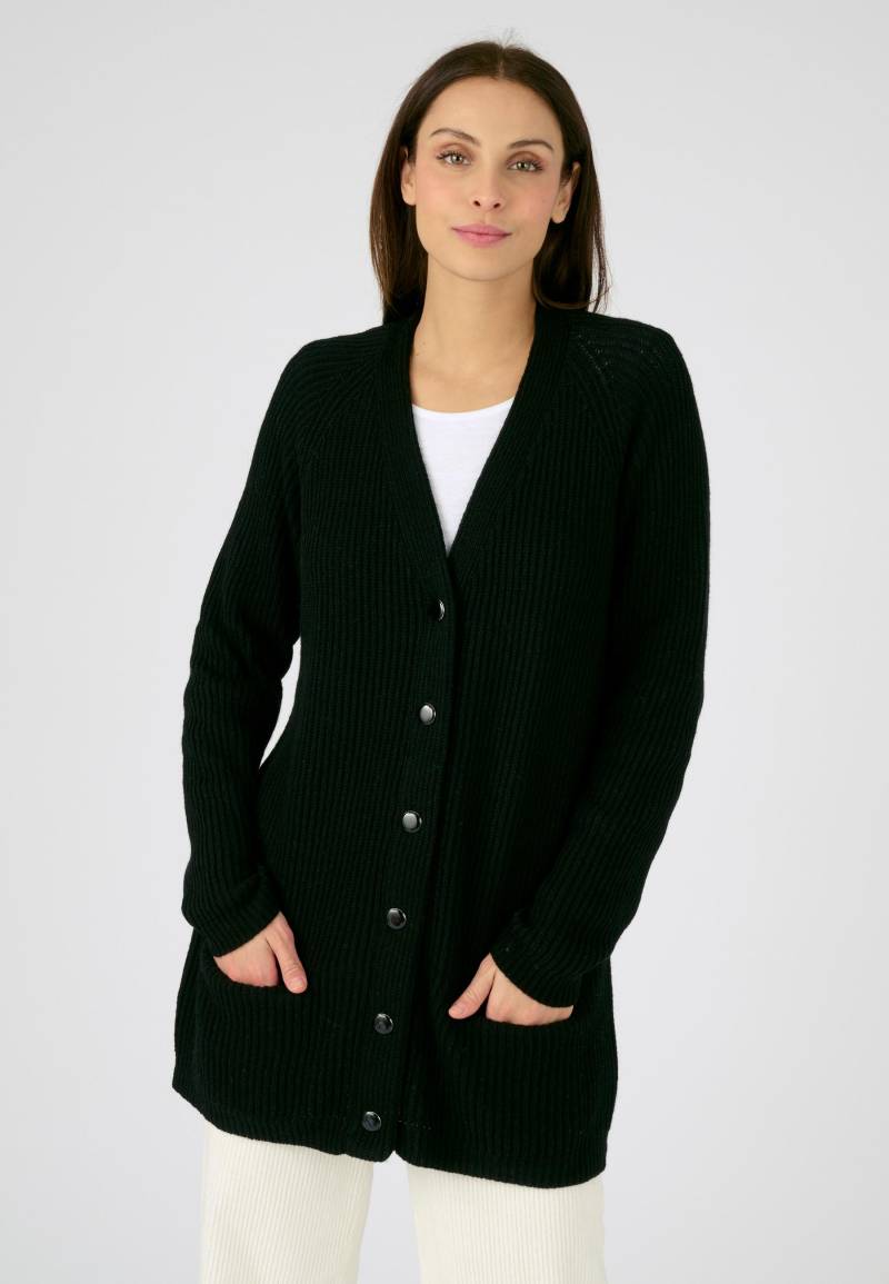 Lange Strickjacke Aus Wollmix, Patentrippstrick , Knopfleiste. Damen Schwarz 38/40 von Damart