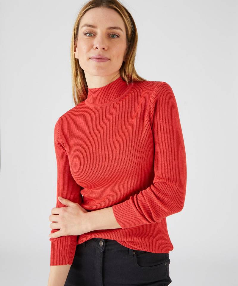 Rippstrickpullover Stehkragen Uni Und Gestreift, 50 % Merino-wolle. Damen Rot 37 von Damart