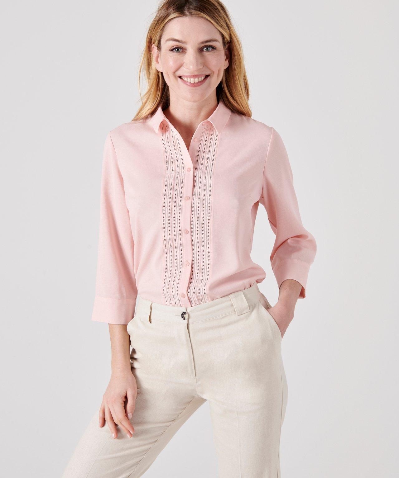 Modische Bluse Mit Hohlsaumstickerei. Damen Rosa 42 von Damart