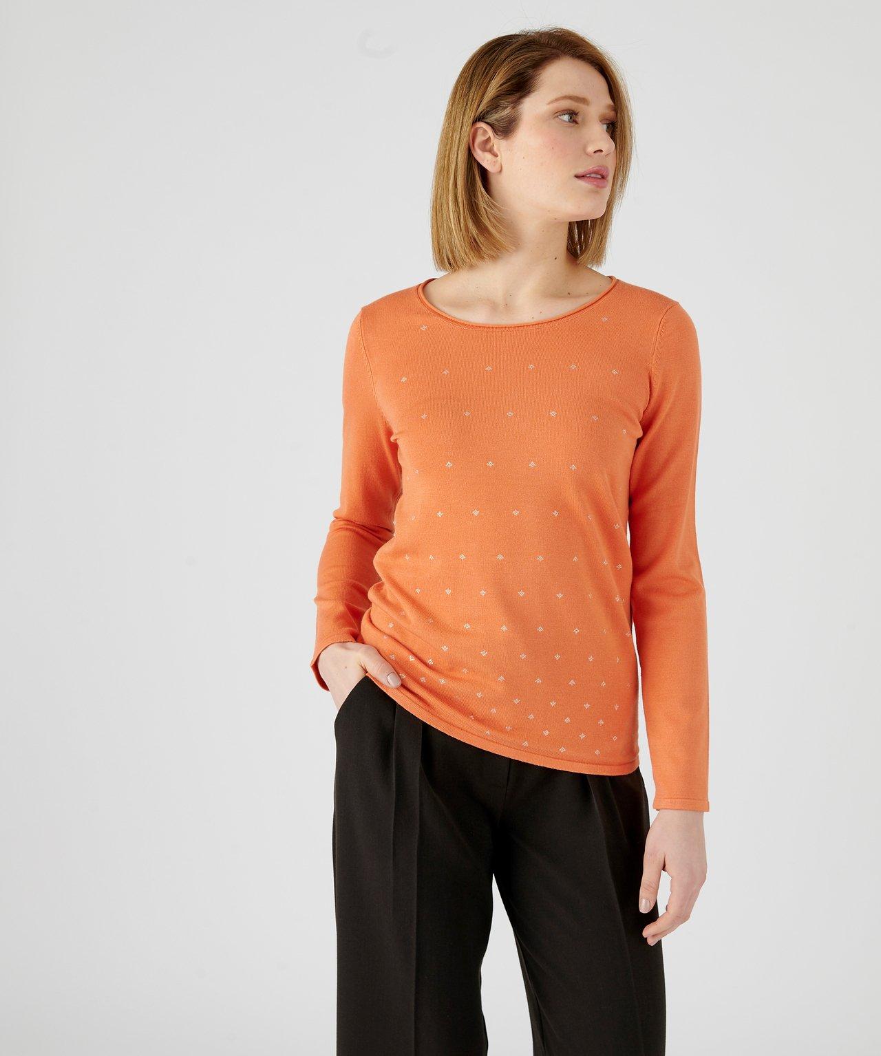 Pullover Aus Fliessendem Feinstrick, Goldfarbene Grafikmotive Im Vorderteil. Damen Orange 50/52 von Damart