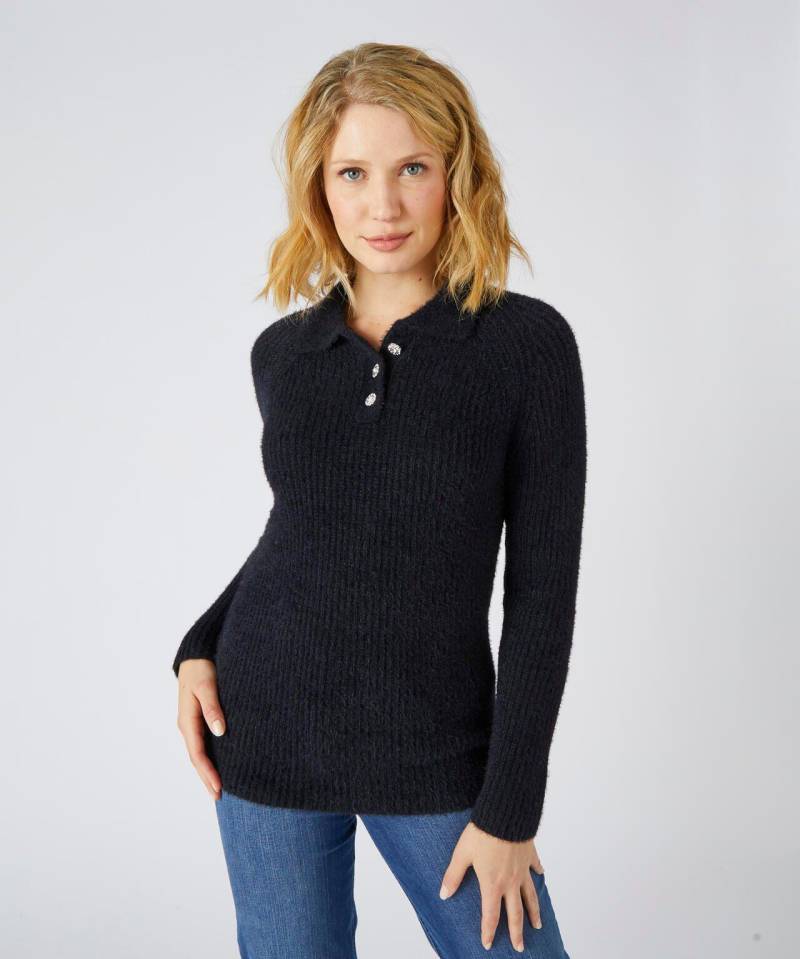 Pullover Aus Umweltfreundlichem Fransenstrick Mit Polokragen. Damen Schwarz 42/44 von Damart