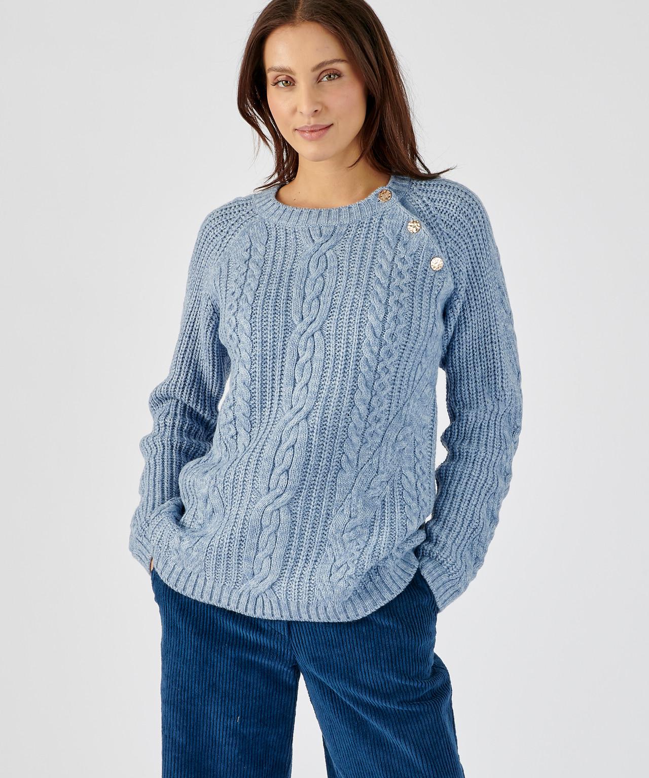 Pullover Im Irischen Stil Mit Thermolactyl, Zopfmuster Und Perlstrick. Damen Blau 46/48 von Damart