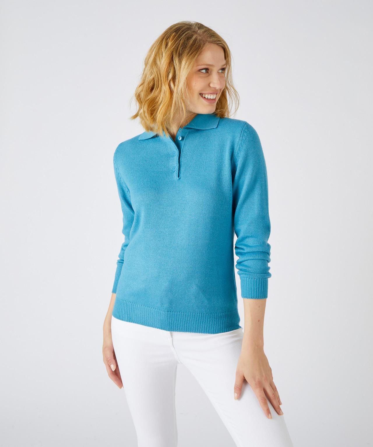 Pullover Mit Polokragen Aus Schmiegsamem Jerseystrick. Damen Blau 54/56 von Damart