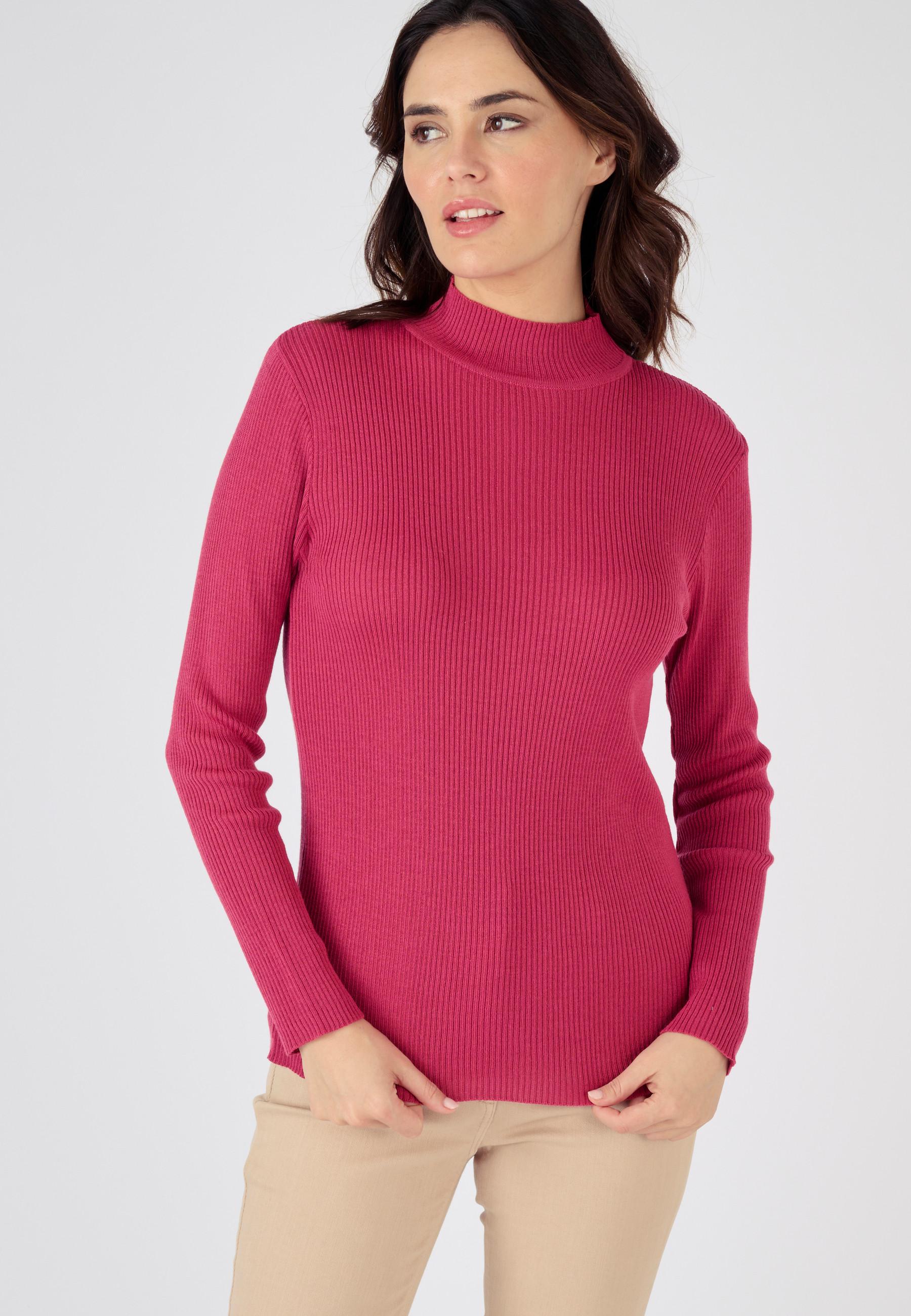 Rippstrickpullover Stehkragen Uni Und Gestreift, 50 % Merino-wolle. Damen Rosa 46/48 von Damart