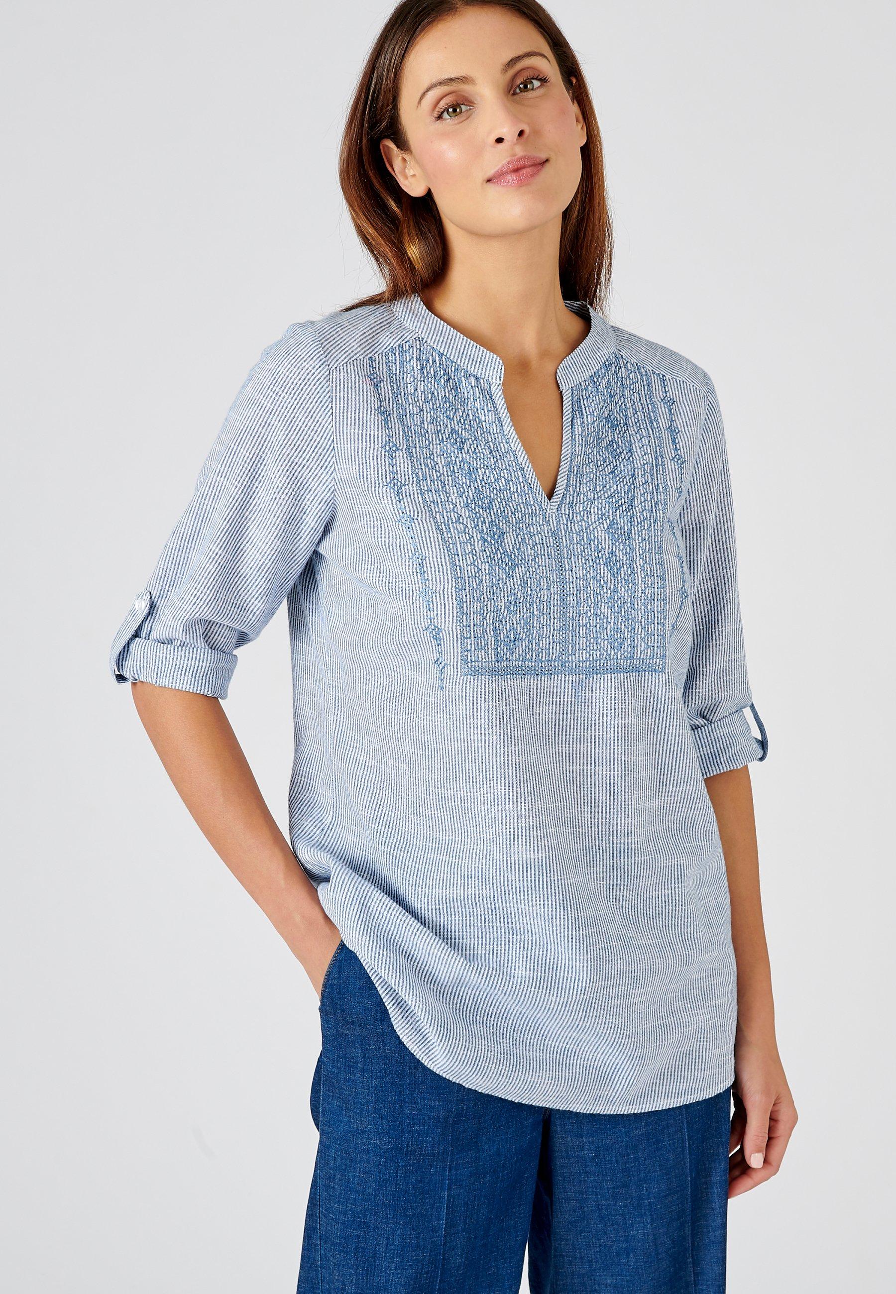 Bluse Aus Reiner Baumwolle Mit Schmalen Streifen. Damen Blau 44 von Damart