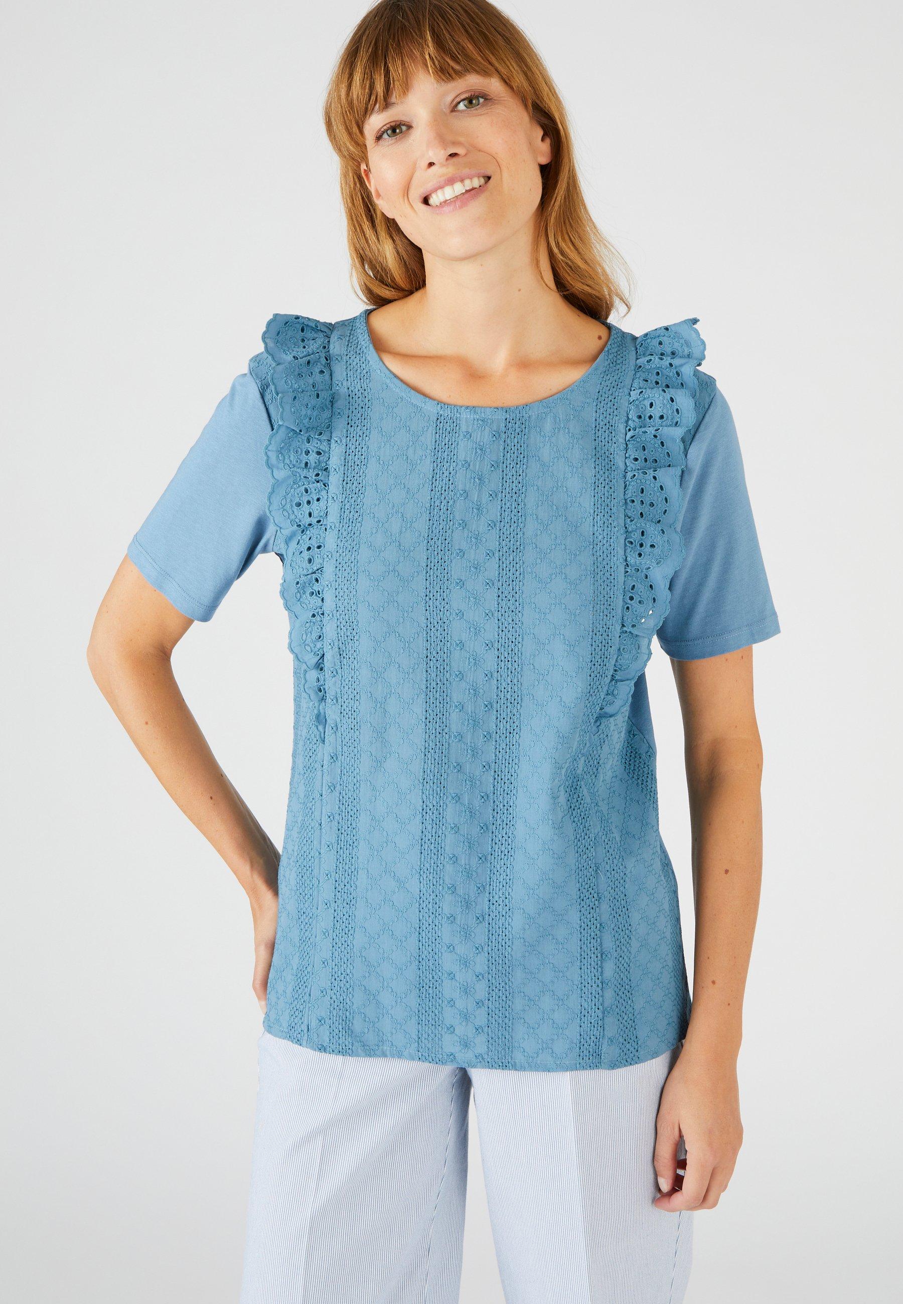 T-shirt Aus Materialmix Mit Lochstickerei. Damen Blau 50/52 von Damart