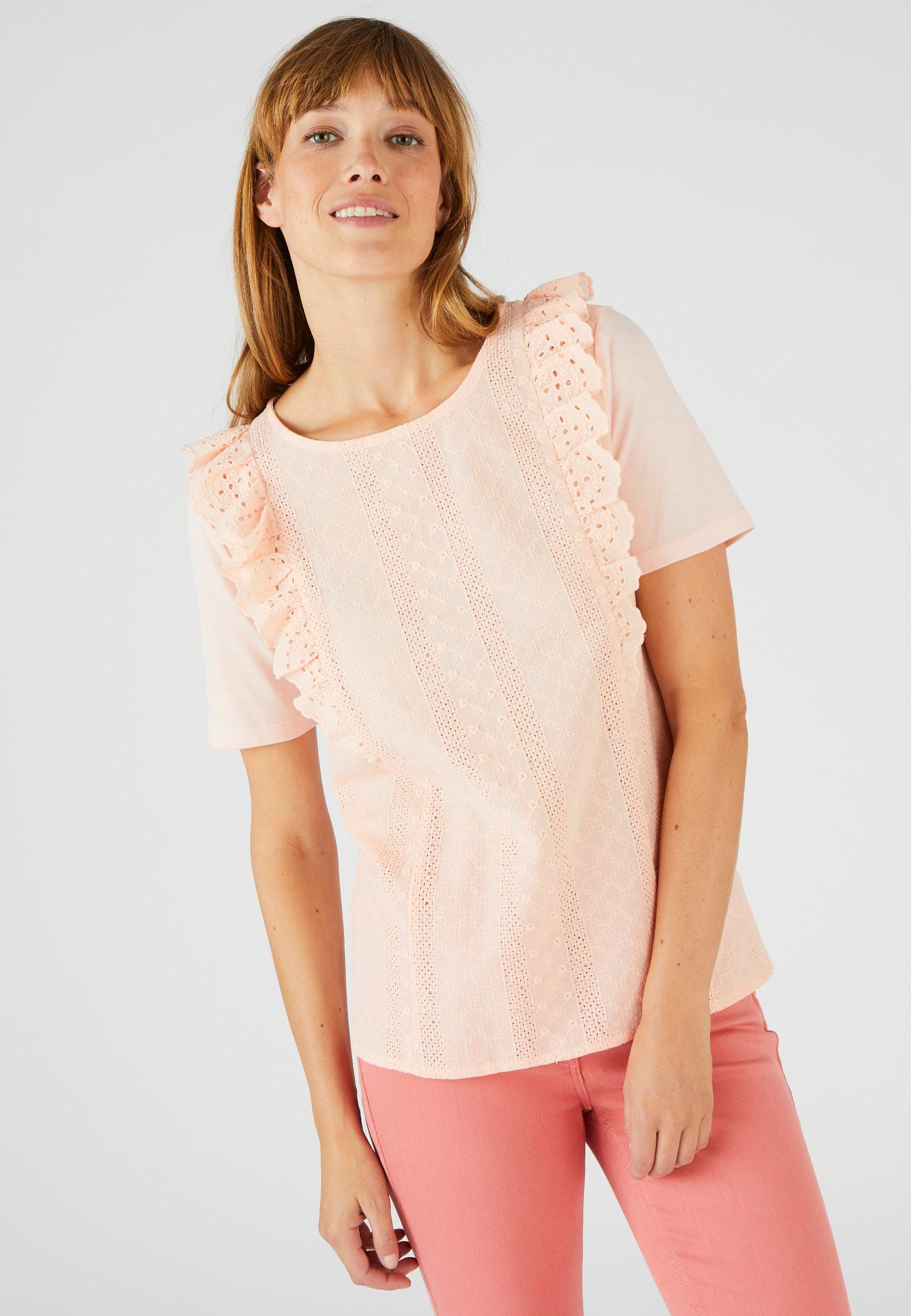 T-shirt Aus Materialmix Mit Lochstickerei. Damen Rosa 46-48 von Damart