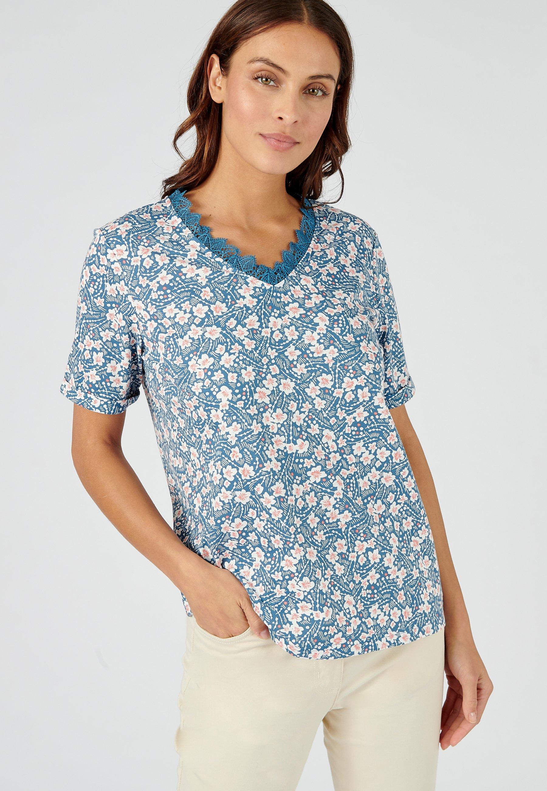 T-shirt Mit Blumenprint. Damen Blau 54/56 von Damart