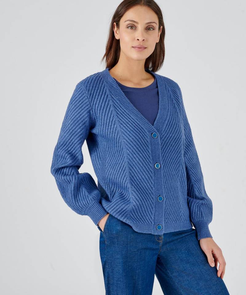 Strickjacke Aus Musterstrick Mit Thermolactyl. Damen Blau 54/56 von Damart