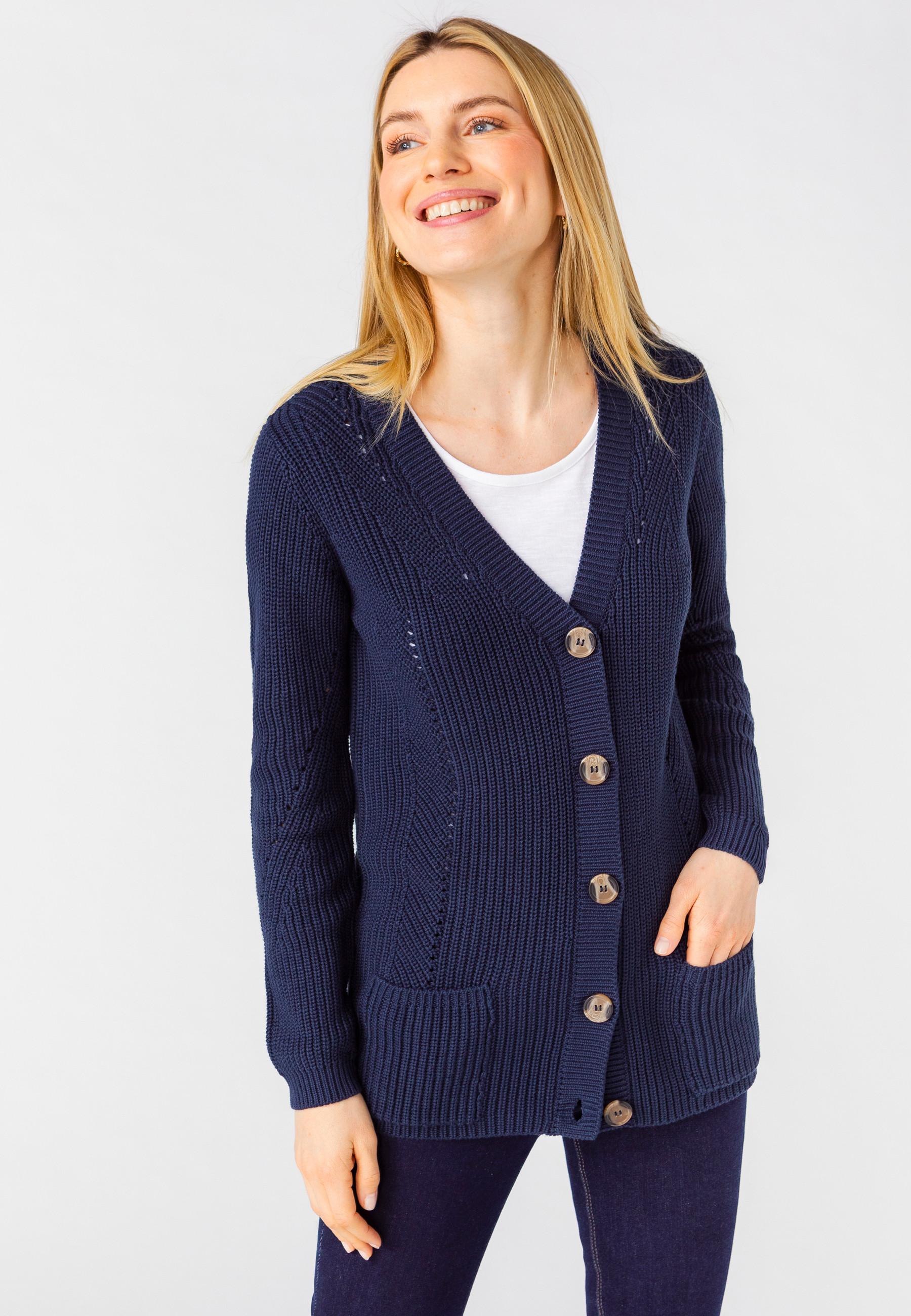 Strickjacke Aus Perlstrick. Damen Blau 42/44 von Damart