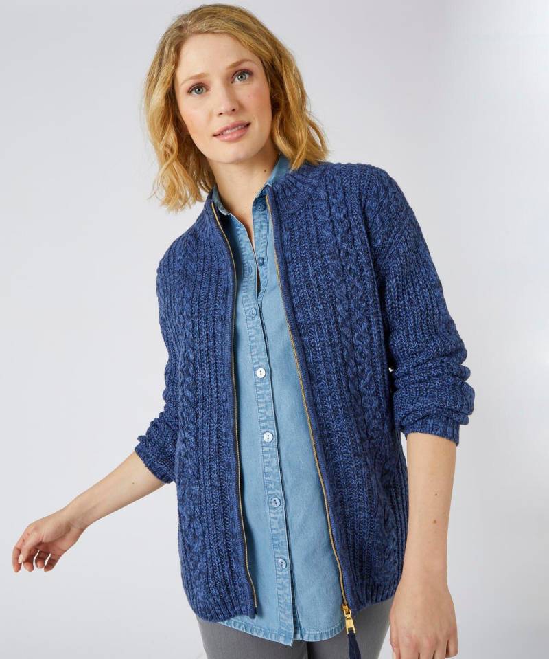 Strickjacke Im Irischen Stil Mit Thermolactyl, Zopfmuster Und Perlstrick. Damen Blau 50/52 von Damart