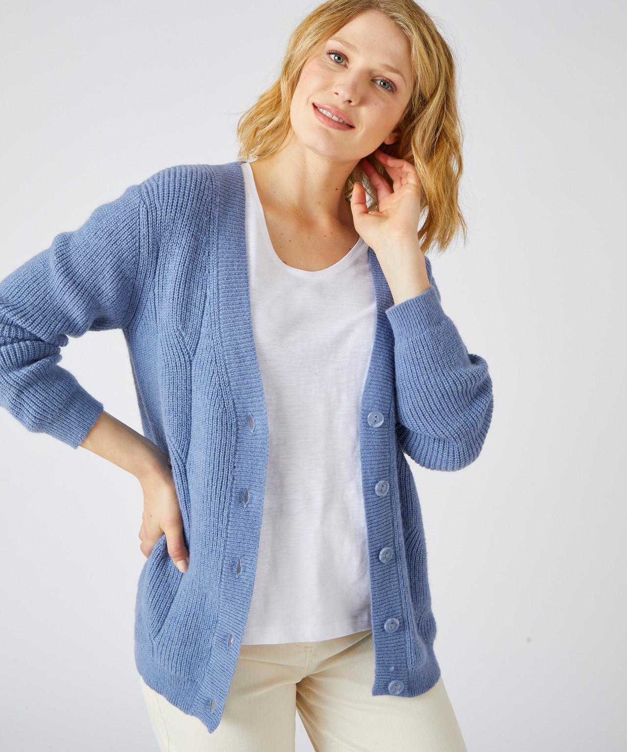 Strickjacke Mit V-ausschnitt Aus Alpaka-mix. Damen Blau 46-48 von Damart