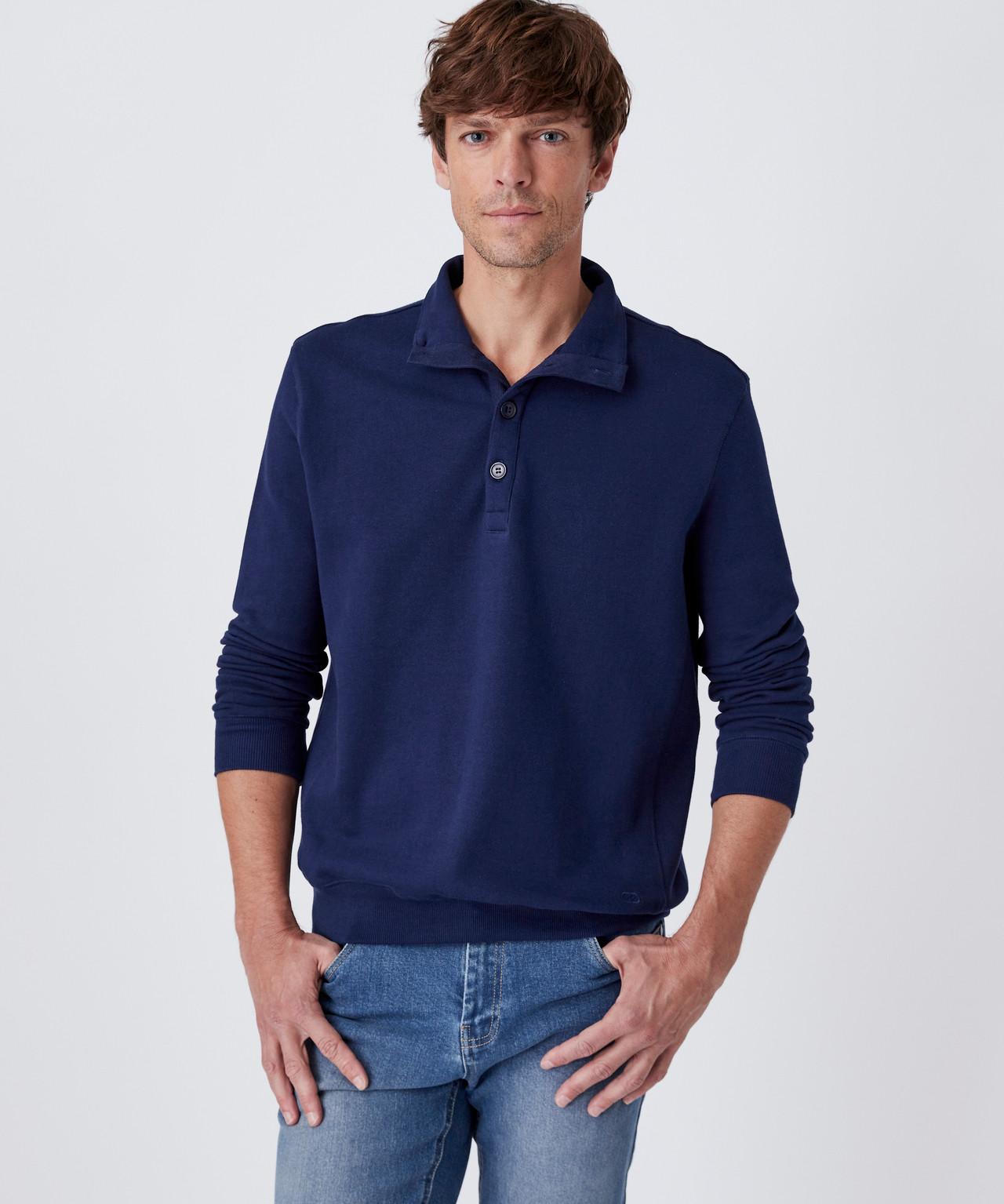 Sweatshirt Aus Molton Mit Stehkragen, Aus Reiner, Schmiegsam Weicher Baumwolle, Innen Bouclé. Herren Blau M von Damart