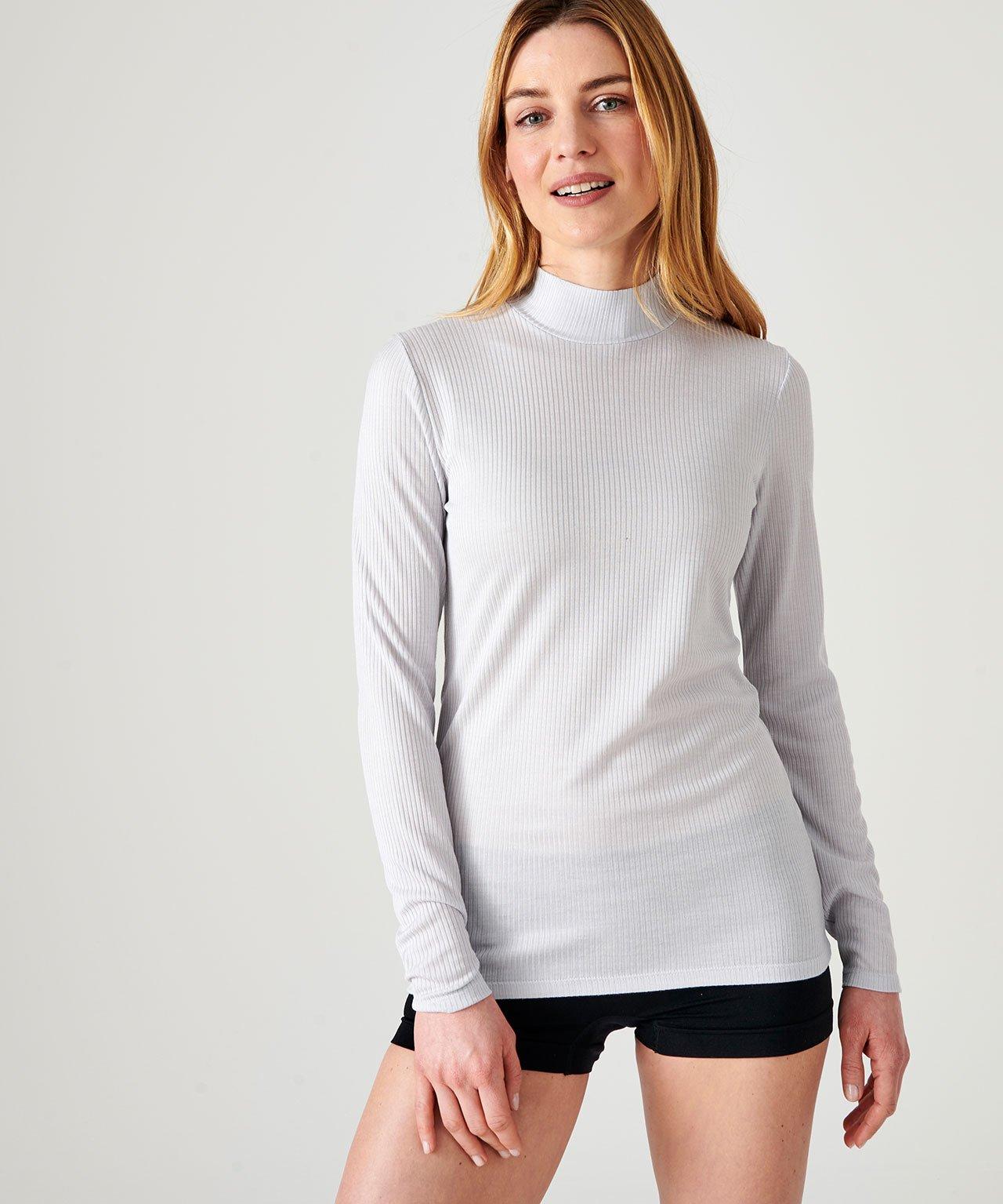 Unterziehpullover Aus Thermolactyl-rippstrick Und Seide Mit Stehkragen. Damen Grau 50/52 von Damart