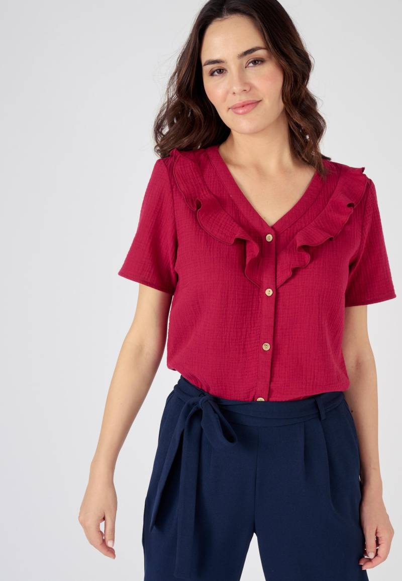 Volantbluse Aus Baumwollgaze. Damen Rot 44 von Damart