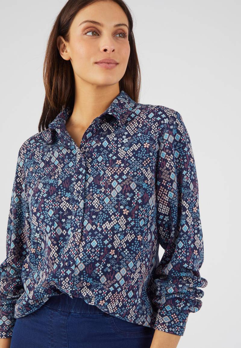 Warme Bluse Aus Reiner Viskose, Gemustert Damen Blau 44 von Damart