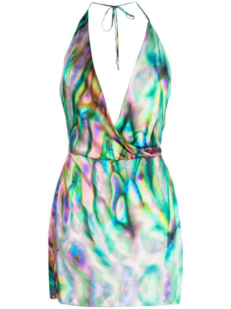 David Koma abstract-print halterneck silk minidress - Purple von David Koma