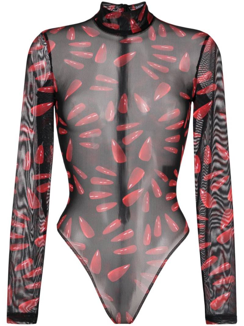 David Koma graphic-print sheer bodysuit - Black von David Koma