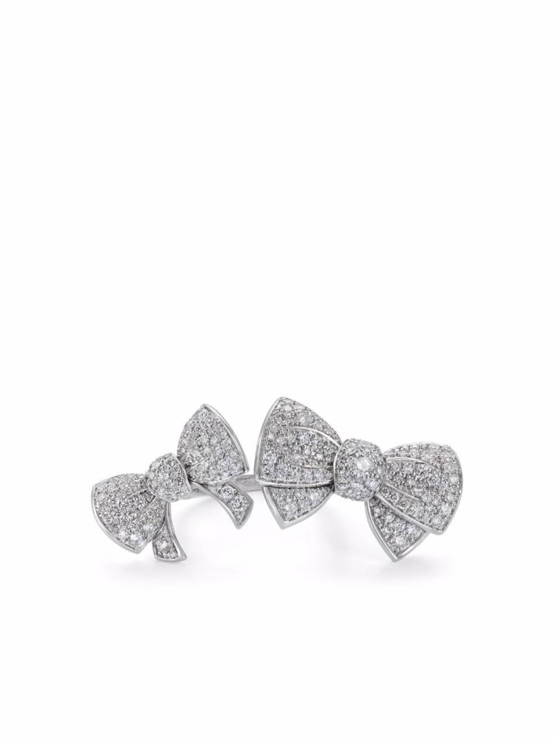 David Morris 18kt white gold Beaux double diamond ring - Silver von David Morris