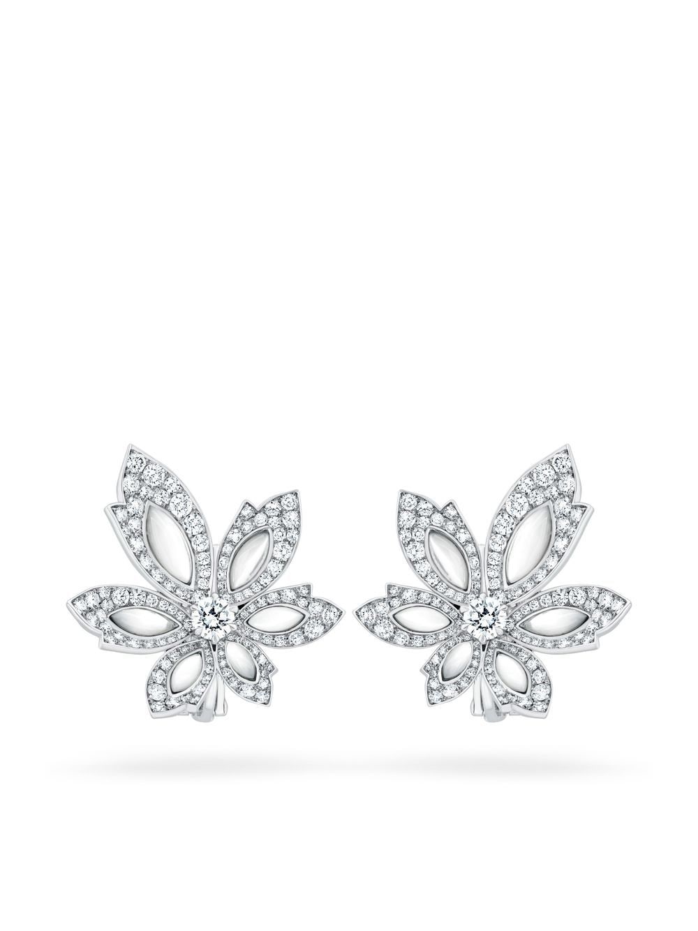 David Morris 18kt white gold diamond Single Flower Palm earrings - Silver von David Morris