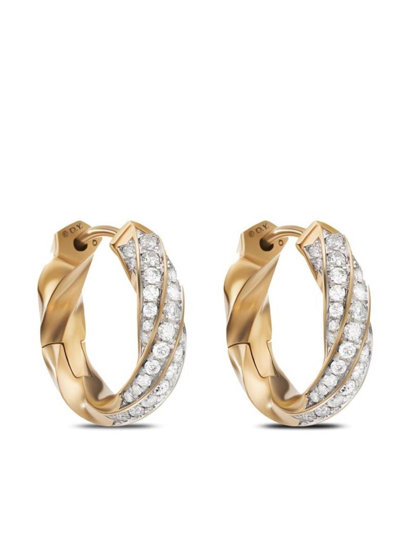 David Yurman 18kt yellow gold Cable Edge diamond huggie hoop earrings von David Yurman