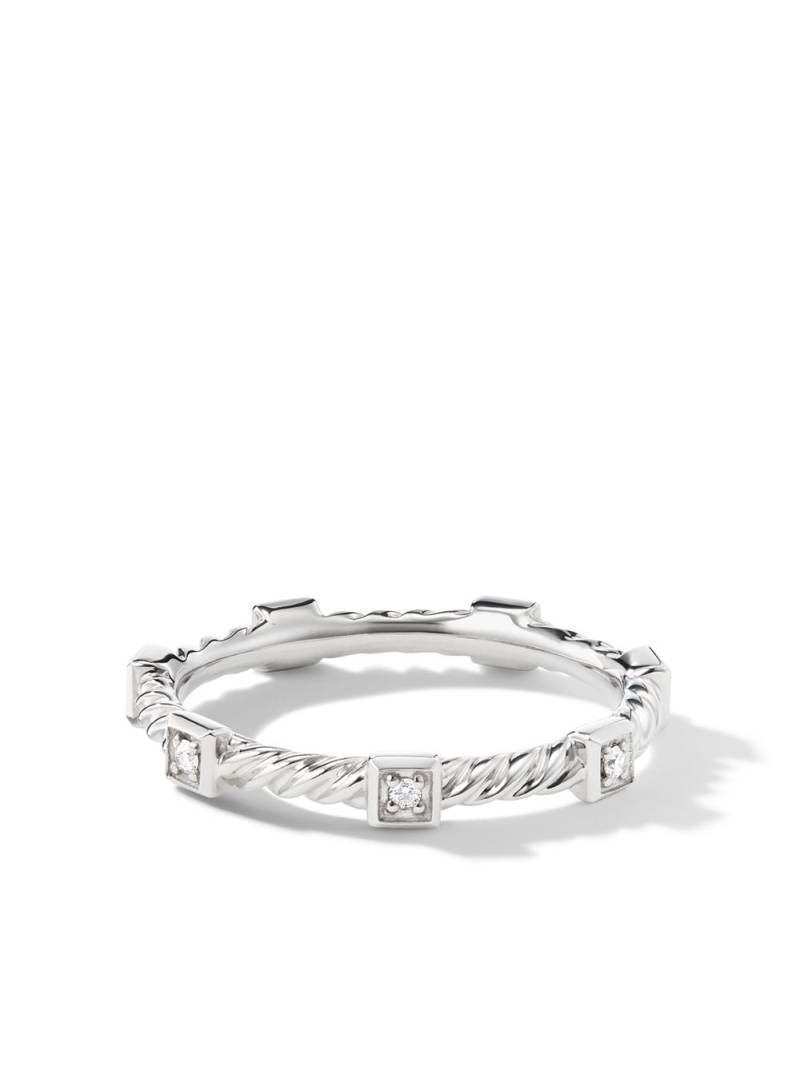 David Yurman 18kt white gold Cable Collectibles diamond stack ring - Silver von David Yurman