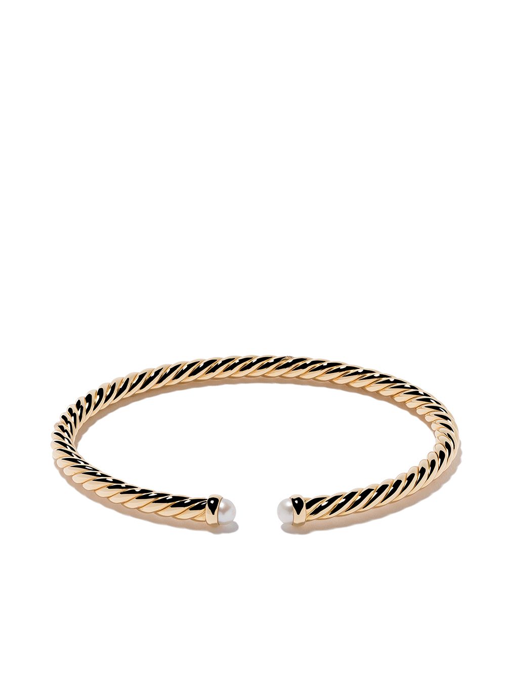 David Yurman 18kt yellow gold Cable Spira pearl cuff bracelet von David Yurman