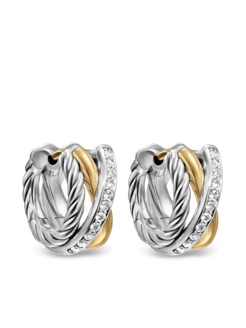 David Yurman 18kt yellow gold Crossover Three Row diamond hoop earrings - Silver von David Yurman