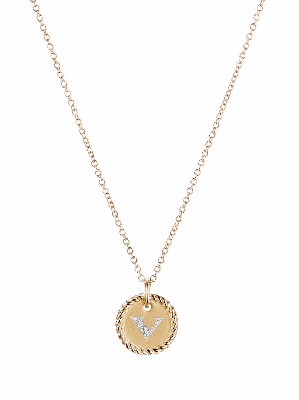 David Yurman 18kt yellow gold V Initial Charm diamond necklace von David Yurman