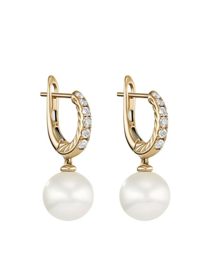 David Yurman 18kt yellow gold pearl diamond hoop earrings von David Yurman