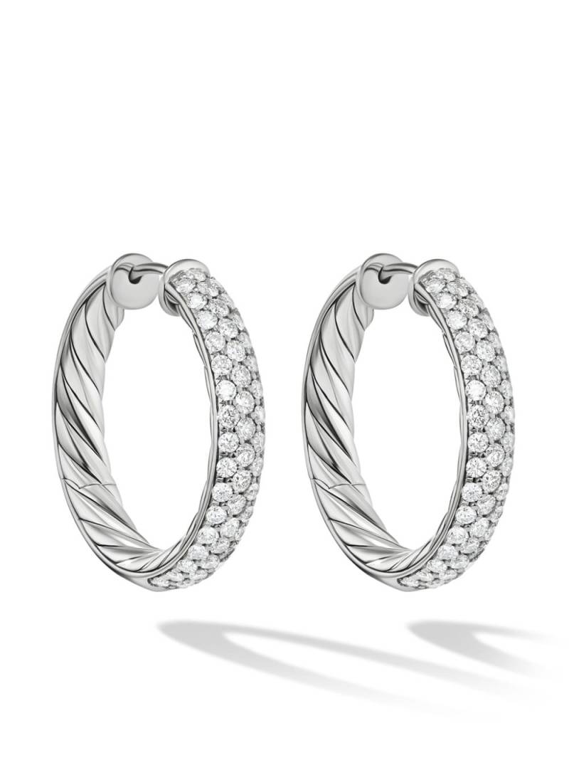 David Yurman sterling silver diamond sculpted cable hoop earrings von David Yurman