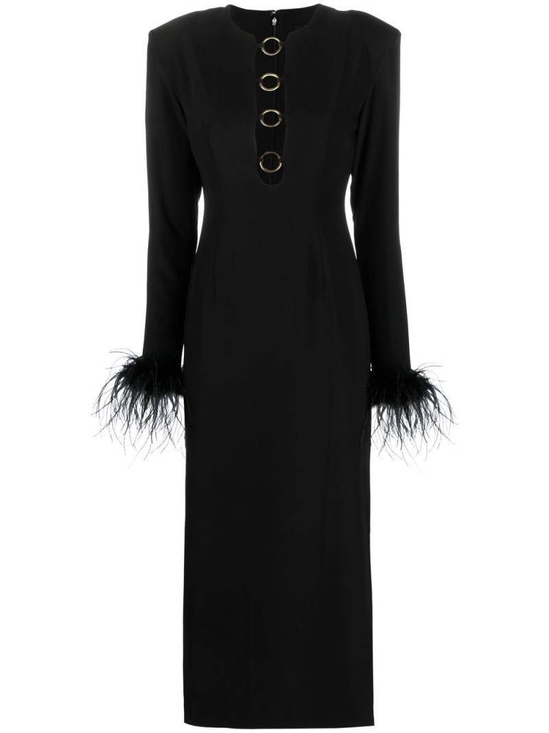 De La Vali feather-trim midi dress - Black von De La Vali